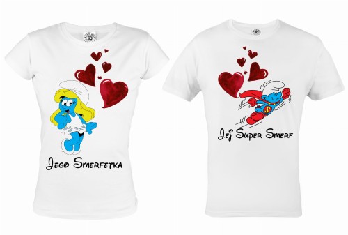 ZESTAW KOSZULEK WALENTYNKOWYCH SUPER SMERF I SMERFETKA PREZENT NA WALENTYNKI