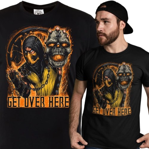 KOSZULKA MĘSKA GRA VIDEO MORTAL KOMBAT SCORPION GET OVER HERE 1