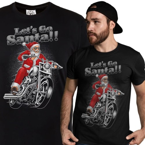 KOSZULKA ŚWIĄTECZNA MĘSKA ŚWIĘTY MIKOŁAJ NA MOTORZE LET'S GO SANTA 