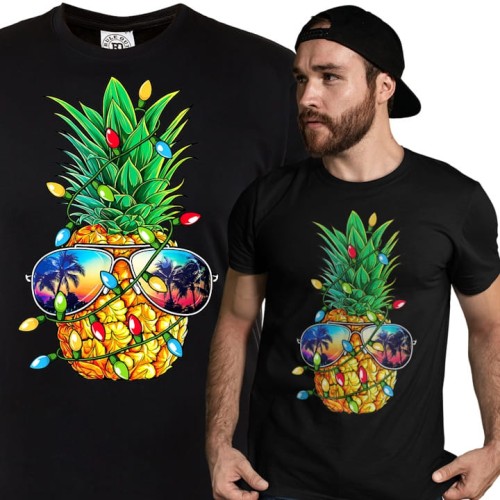 MĘSKA KOSZULKA ŚWIĄTECZNA ŚWIĄTECZNY ANANAS LAMPKI