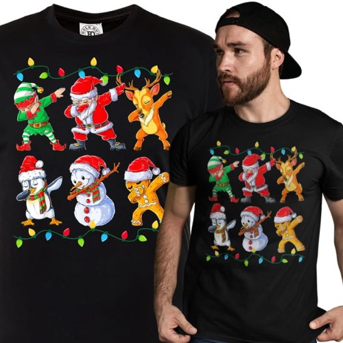 MĘSKA KOSZULKA ŚWIĄTECZNA EKIPA ŚWIĘTEGO MIKOŁAJA DABBING LAMPKI