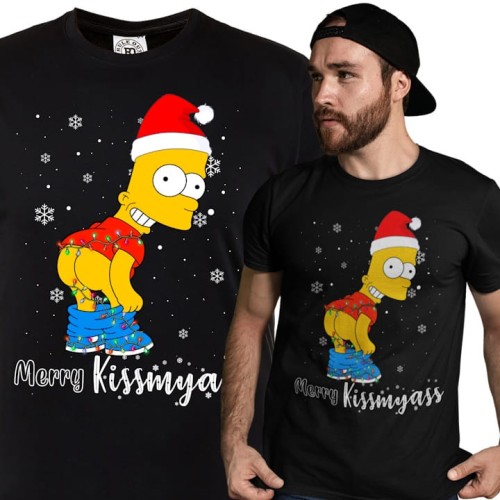 MĘSKA KOSZULKA ŚWIĄTECZNA SIMPSONOWIE BART MERRY KISSMYASS 1