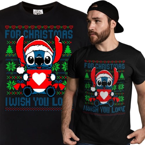KOSZULKA ŚWIĄTECZNA LILO I STICH FOR CHRISTMAS I WISH YOU LOVE 1