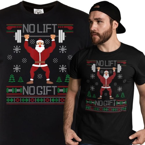 KOSZULKA ŚWIĄTECZNA ŚWIĘTY MIKOŁAJ SPORTOWIEC NO LIFT NO GIFT