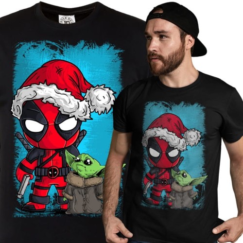 KOSZULKA ŚWIĄTECZNA DEADPOOL BABY YODA MARVEL STAR WARS