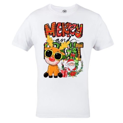 MĘSKA KOSZULKA ŚWIĄTECZNA MERRY AND BRIGHT RENIFER ŚWIĘTY MIKOŁAJ 2