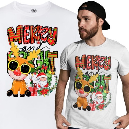 MĘSKA KOSZULKA ŚWIĄTECZNA MERRY AND BRIGHT RENIFER ŚWIĘTY MIKOŁAJ 1