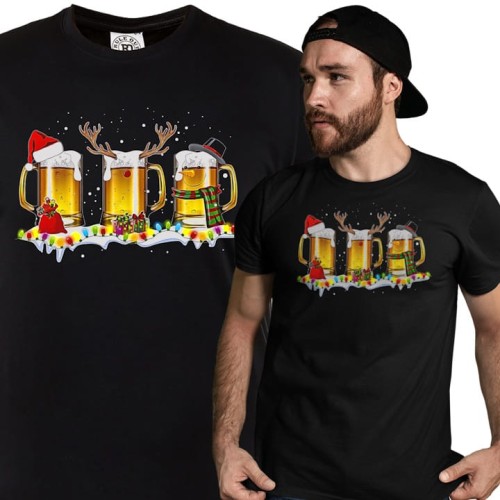 MĘSKA KOSZULKA ŚWIĄTECZNA DLA PIWOSZA KUFLE PIWA 