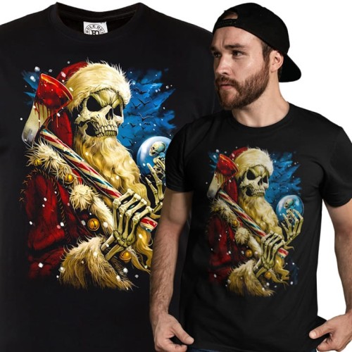 MĘSKA KOSZULKA ŚWIĄTECZNA GROŹNY ŚWIĘTY MIKOŁAJ SZKIELET 1