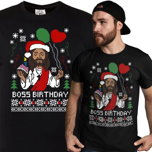 MĘSKA KOSZULKA ŚWIĄTECZNA BOŻE NARODZENIE JEZUS BOSS BIRTHDAY