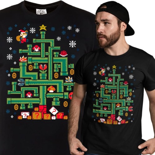 MĘSKA KOSZULKA ŚWIĄTECZNA DLA GRACZA CHOINKA MARIO 1