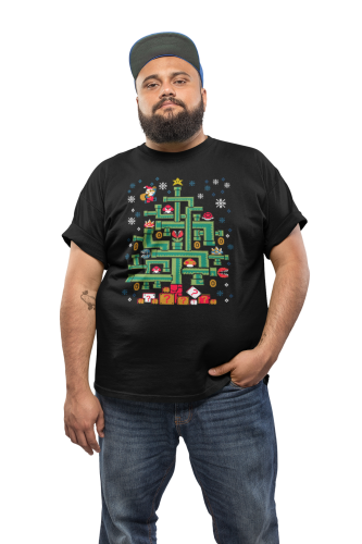 MĘSKA KOSZULKA ŚWIĄTECZNA DLA GRACZA CHOINKA MARIO 3