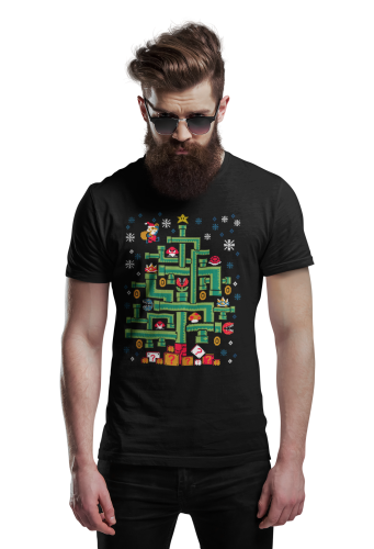 MĘSKA KOSZULKA ŚWIĄTECZNA DLA GRACZA CHOINKA MARIO 4