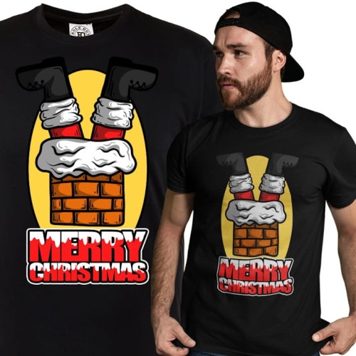 KOSZULKA ŚWIĄTECZNA ŚWIĘTY MIKOŁAJ W KOMINIE MERRY CHRISTMAS