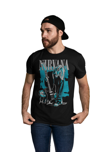 MĘSKA KOSZULKA MUZYCZNA NIRVANA KURT COBAIN Z GITARĄ 6