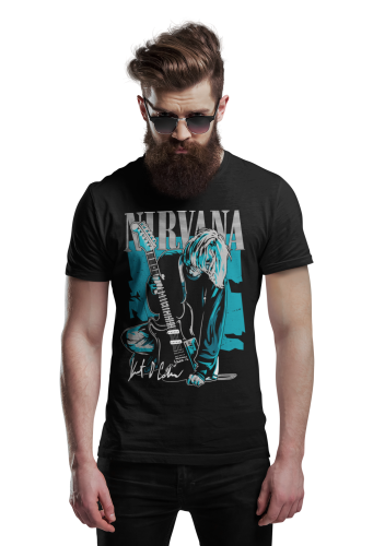 MĘSKA KOSZULKA MUZYCZNA NIRVANA KURT COBAIN Z GITARĄ 4
