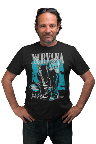 MĘSKA KOSZULKA MUZYCZNA NIRVANA KURT COBAIN Z GITARĄ 5