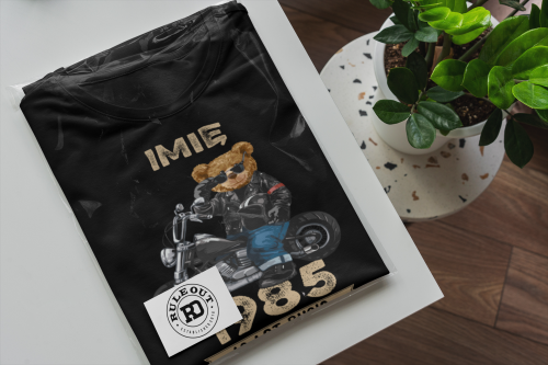 PERSONALIZOWANA KOSZULKA PREZENT NA URODZINY MIŚ NA MOTORZE MOTOCYKLISTA PODAJ IMIĘ I ROK 6