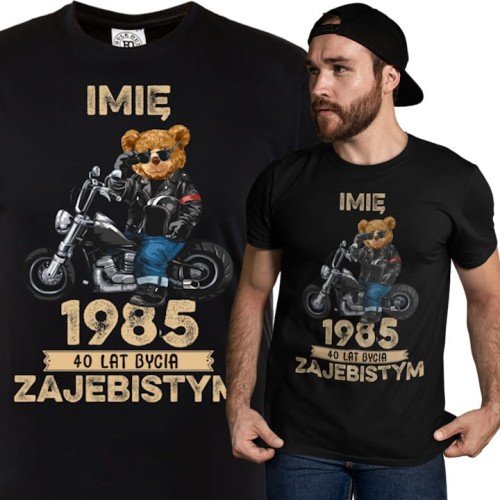 PERSONALIZOWANA KOSZULKA PREZENT NA URODZINY MIŚ NA MOTORZE MOTOCYKLISTA PODAJ IMIĘ I ROK 1