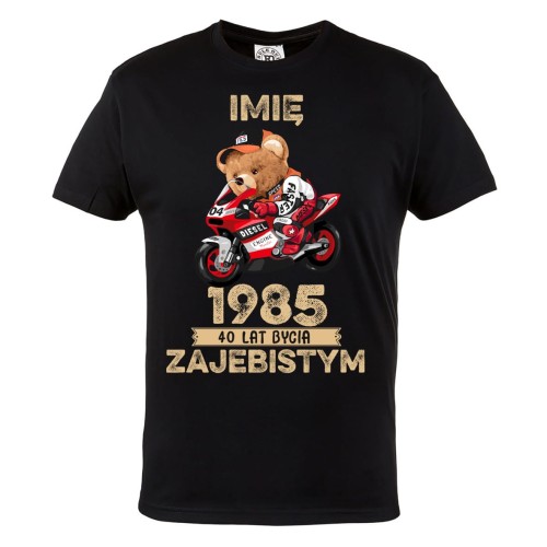 PERSONALIZOWANA KOSZULKA PREZENT NA URODZINY MIŚ NA ŚCIGACZU PODAJ IMIĘ I ROK 2