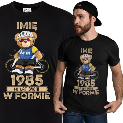 PERSONALIZOWANA KOSZULKA PREZENT NA URODZINY MIŚ ROWERZYSTA PODAJ IMIĘ I ROK 1