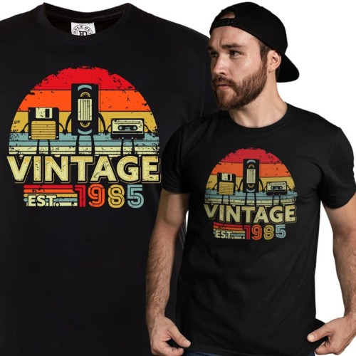 PERSONALIZOWANA KOSZULKA PREZENT NA 30 40 50 URODZINY RETRO VINTAGE KASETY PODAJ ROK 1