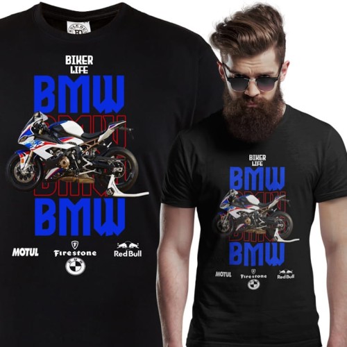 KOSZULKA MĘSKA NA MOTOR MOTOCYKL ŚCIGACZ BMW BIKER LIFE 1