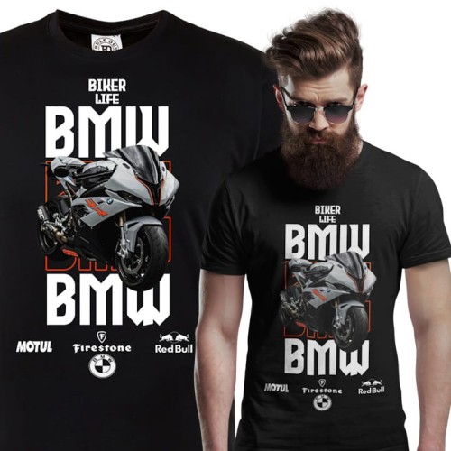 KOSZULKA MĘSKA NA MOTOR MOTOCYKL ŚCIGACZ BMW BIKER LIFE 1