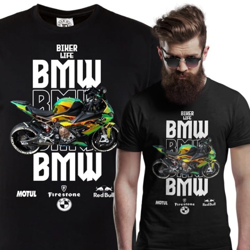 KOSZULKA MĘSKA NA MOTOR MOTOCYKL ŚCIGACZ BMW BIKER LIFE 1
