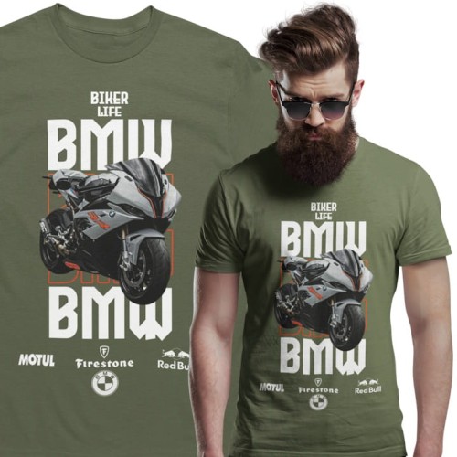 KOSZULKA MĘSKA NA MOTOR MOTOCYKL ŚCIGACZ BMW BIKER LIFE 1