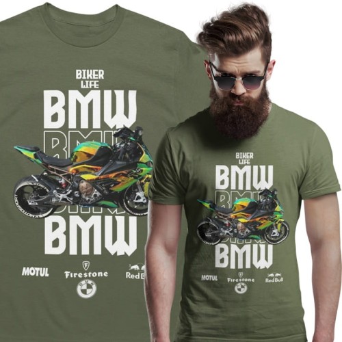 KOSZULKA MĘSKA NA MOTOR MOTOCYKL ŚCIGACZ BMW BIKER LIFE 1