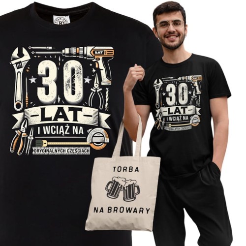 KOSZULKA PREZENT NA 30 URODZINY 30 LAT NA ORYGINALNYCH CZĘŚCIACH TORBA GRATIS 1