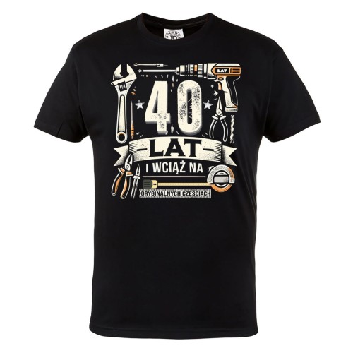 KOSZULKA PREZENT NA 40 URODZINY 40 LAT NA ORYGINALNYCH CZĘŚCIACH TORBA GRATIS 2