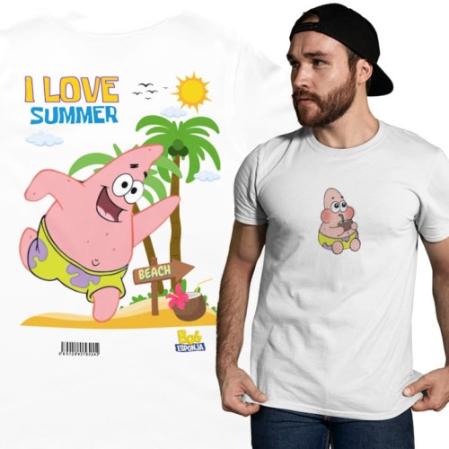 MĘSKA KOSZULKA NA LATO SPONGEBOB I LOVE SUMMER PATRYK ROZGWIAZDA