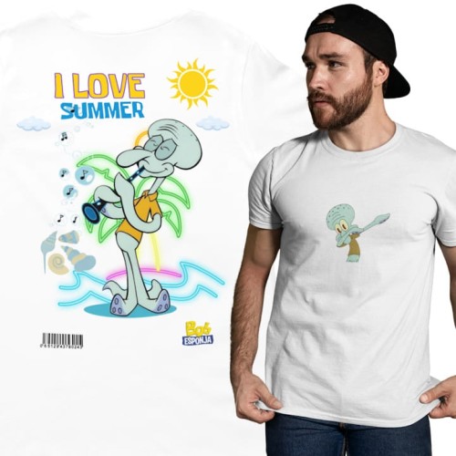 MĘSKA KOSZULKA NA LATO SPONGEBOB I LOVE SUMMER SKALMAR OBŁYNOS