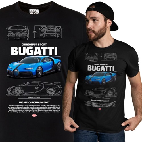 KOSZULKA MĘSKA MOTORYZACYJNA BUGATTI CHIRON PUR SPORT