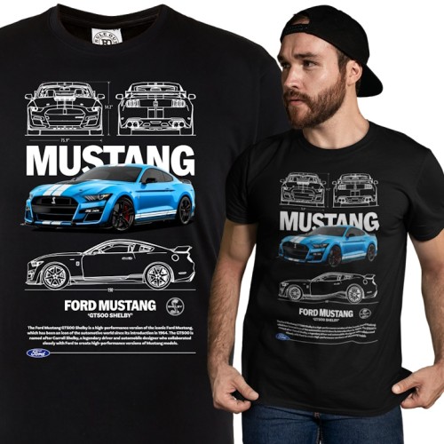 KOSZULKA MĘSKA MOTORYZACYJNA NIEBIESKI FORD MUSTANG GT500 SHELBY 1