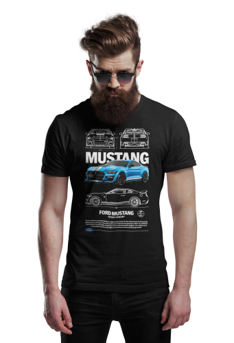 KOSZULKA MĘSKA MOTORYZACYJNA NIEBIESKI FORD MUSTANG GT500 SHELBY 4