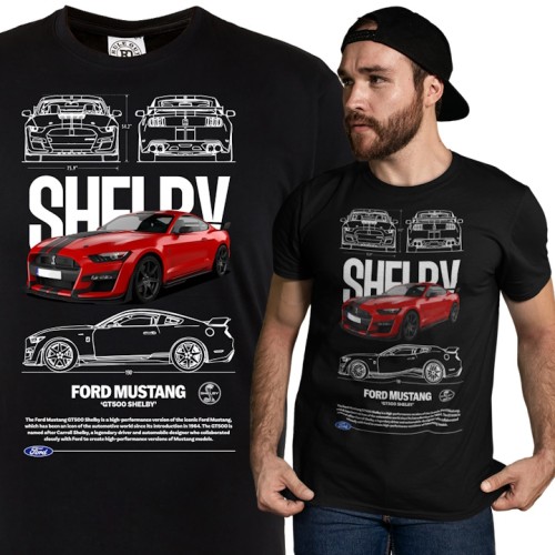 KOSZULKA MĘSKA MOTORYZACYJNA CZERWONY FORD MUSTANG GT500 SHELBY 1