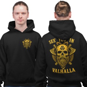 MĘSKA BLUZA Z KAPTUREM WIKING. NADRUK NORDYCKI WOJOWNIK VIKING