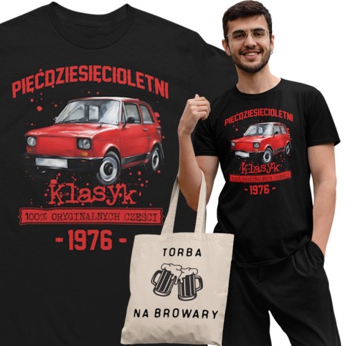 Koszulka prezent na 50 urodziny 1976 Klasyk PRL Fiat 126p torba gratis 