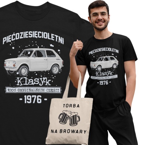 Koszulka prezent na 50 urodziny 1976 Klasyk PRL Fiat 126p torba gratis  1