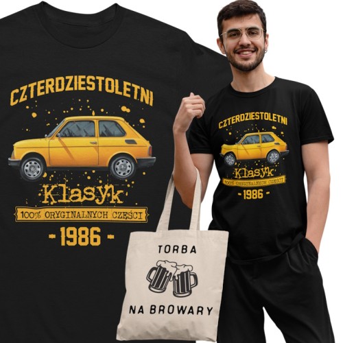 Koszulka prezent na 40 urodziny 1986 Klasyk PRL Fiat 126p torba gratis   1