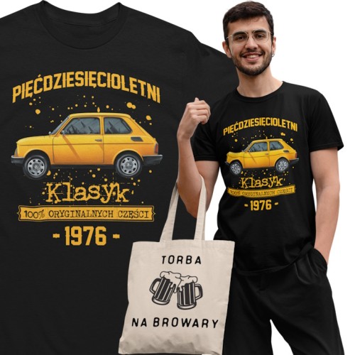 Koszulka prezent na 50 urodziny 1976 Klasyk PRL Fiat 126p torba gratis   1