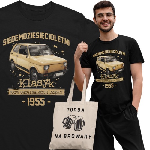 Koszulka prezent na 70 urodziny 1956 Klasyk PRL Fiat 126p torba gratis    1