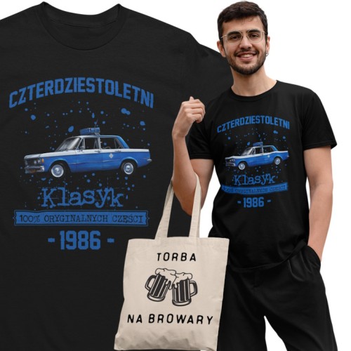 Koszulka prezent na 40 urodziny 1986 Klasyk PRL Fiat 125p torba gratis    1
