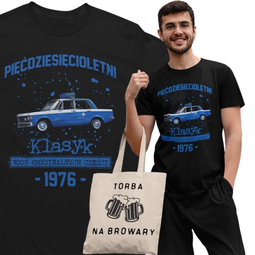 Koszulka prezent na 50 urodziny 1976 Klasyk PRL Fiat 125p torba gratis    1