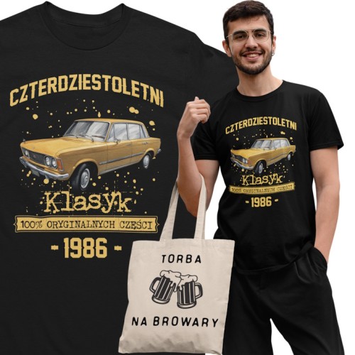 Koszulka prezent na 40 urodziny 1986 Klasyk PRL Fiat 125p torba gratis     1