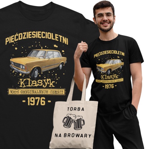 Koszulka prezent na 50 urodziny 1976 Klasyk PRL Fiat 125p torba gratis    1