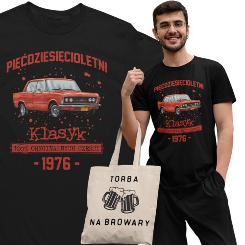 Koszulka prezent na 50 urodziny 1976 Klasyk PRL Fiat 125p torba gratis   